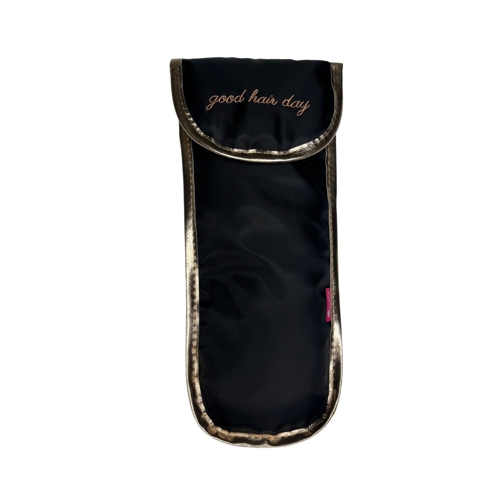 Miamica Good Hair Day Heat Resistant Curling Iron Holder Black Gold Trim